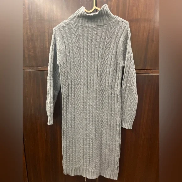 Marks & Spencer Turtle Neck Cable-Knit Woollen Dress in Grey (UK 8) - Picture 2 of 5
